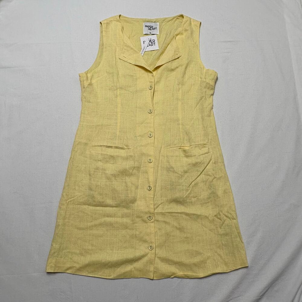 NWT Paper Heart Butter Yellow Linen Blend Button Front Dress XL Pockets